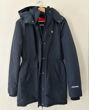 Abercrombie & Fitch Women's Navy Parka Coat with Hood Full Zip Snap Size S thumbnail 1