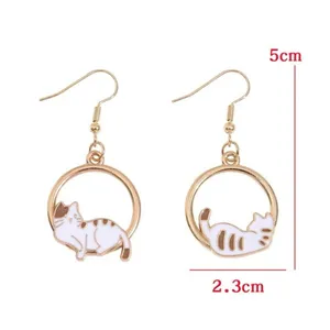 NEW Cat dangle drop hoop earrings, white and gold cat earrings, cat jewelry, cat lover gift thumbnail 4