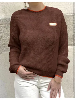 NEW Crew Neck Long Sleeve Knit Contrast Piping Strip Pullover Sweater S thumbnail 5
