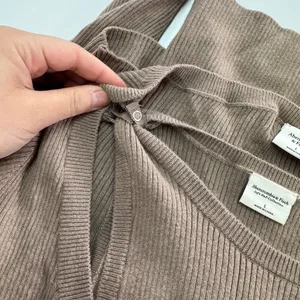 Abercrombie & Fitch Sweater Set Womens Large Brown Ribbed Knit Cardigan Tank thumbnail 9