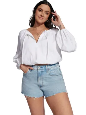 Abercrombie & Fitch x Tia Booth Linen-Blend Peasant Bubble Top Women's XL White thumbnail 1