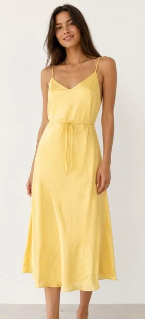 Raquel Allegra Slip Midi Dress Yellow Satin Size Small/4 thumbnail 1