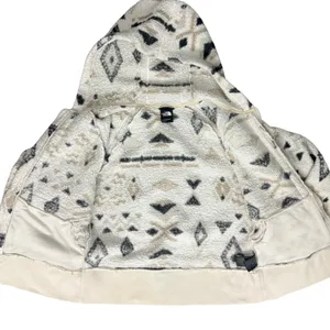 North Face Cream Black Aztec Pattern Fleece Full Zip Hoodie Jacket Women's sz S thumbnail 10
