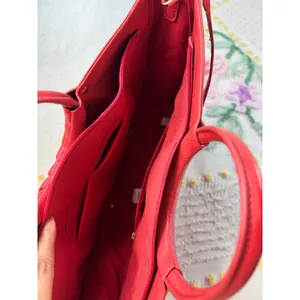 Red Faux Lizard‎ Pleated Fan Handbag Crossbody Half Moon Satchel Gold Hardware thumbnail 6