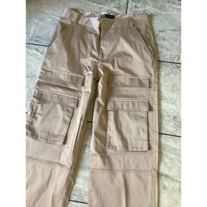 ZARA Wide Leg NWOT Cargo Pants Beige Satin Utility Pockets Women Size XS thumbnail 3