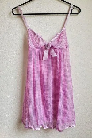 Victoria's Secret Babydoll Women Medium Bow Slip Semi Sheer Cami Pink Silky Trim thumbnail 1