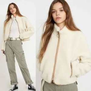Urban Outfitters Cropped Front Zip Sherpa Jacket - White/Cream- Size Small thumbnail 2