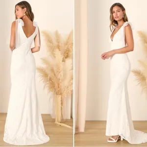 LULU's Elegant Sexy Wedding Bridal Shower Engagement Floral Lace Flowy Gown thumbnail 4