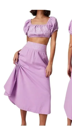 Free People Lotus Orchid Purple Sz. Small Set Skirt and crop top 100% cotton thumbnail 1