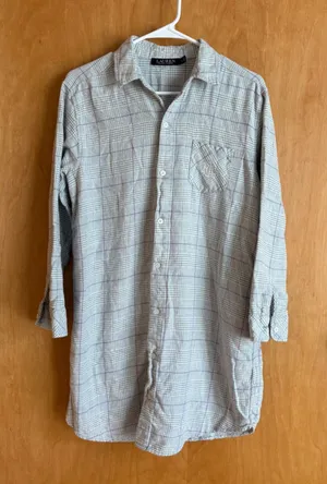 Lauren Ralph Lauren Sleep Shirt Womens Medium Grey Purple‎ Plaid Button Front thumbnail 1