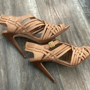 TORY BURCH Nadia brown woven leather logo detail huarache sandals heels 9.5 thumbnail 8
