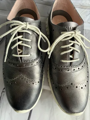 Cole Haan Zero Grand Women's Grey Metallic Wingtip Sneakers with White Soles thumbnail 3