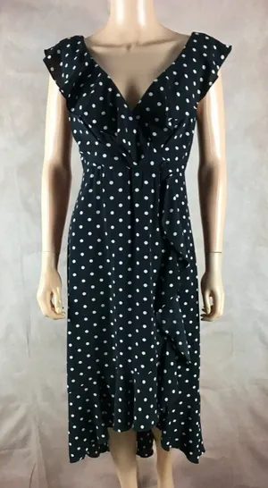 SANGRIA Black/White Ruffled Polka Dot Midi Dress Size 2 thumbnail 1
