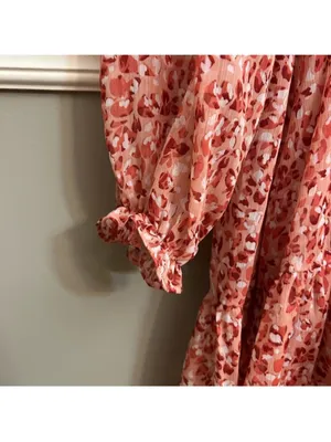 Chelsea 28 Pink White Floral Faux Wrap Long Sleeve Feminine Chiffon Dress Medium thumbnail 7