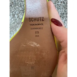 SCHUTZ Soraya Wedge Sandal Neon Yellow‎ Size 6 Leather Sole thumbnail 9