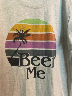 Small Casual Heather Gray Tee Dress with Sunset Palm 'Beer Me' Graphic thumbnail 2
