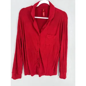 SKIMS Womens Pajama Top Red Soft Modal Ribbed Button Front Small thumbnail 2