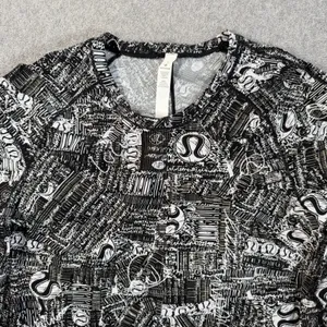 Lululemon Women's 6 Rise and Run Long Sleeve Top Tear it Up Alpine White Black thumbnail 4