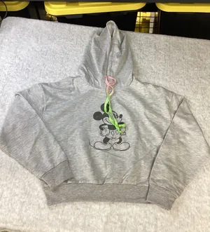 Disney Mickey Mouse Cropped Hoodie Gray Neon Drawstring Large‎ (11-13)NWOT thumbnail 1