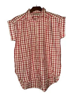 LOFT Red & White Gingham Short Sleeve Button-Down Shirt thumbnail 1