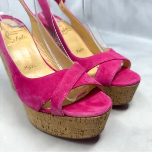 Christian Louboutin Reine De Liege Suede Cork Platform Wedge Slingback Sandal 37 thumbnail 5