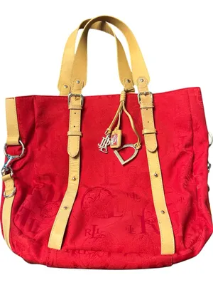 Women’s Ralph Lauren Red Jacquard Tote Bag Tan Trim Shoulder Bag thumbnail 2