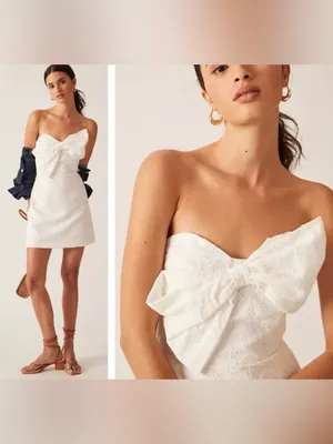 Hutch Strapless White Bow-Front Lace Mini Dress thumbnail 5
