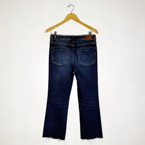 Zara Ankle Slim Flare Straight Leg Jeans Dark Wash Raw Hem Denim Size 4 thumbnail 4