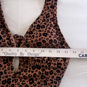 Shade & Shore Leopard‎ Print One Piece Swimsuit V-Neck Keyhole Brown Small 4-6 thumbnail 3