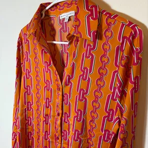 Maison d'Amelie Chain Print‎ Blouse Top Orange Pink Long Sleeve Size Small thumbnail 3