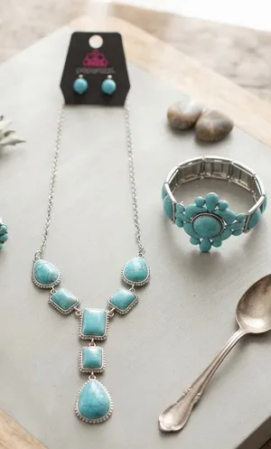 NWT Southwestern Turquoise Jewelry Set: Y-Necklace, Ring, Bracelet & Earring set thumbnail 1