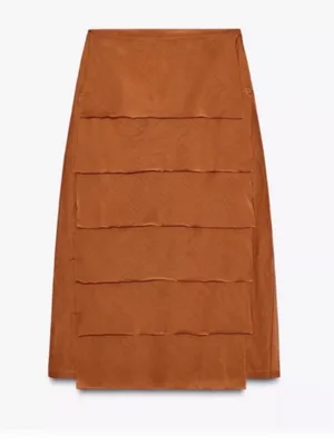 Zara NWT burnt orange rust Layered tiered Pencil Midi Skirt thumbnail 2