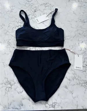 NWT Quince Black Italian Tank Bikini Top & High Rise Bottom Set Size Small thumbnail 1