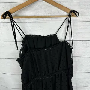 POL Womens size Large Tiered Lace Layered Swiss Dot Beaded Straps Midi Dress thumbnail 6