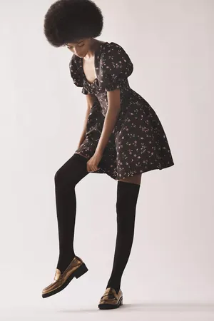 NWT $158 Anthropologie x Maeve Black Floral Puff-Sleeve Mini Dress w/ Pockets XS thumbnail 3