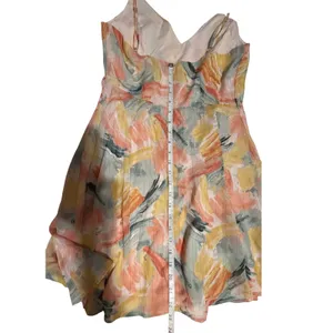 Lulus Peach Yellow Abstract Brushstroke Gold Pinstripe Mini Dress Small‎ thumbnail 12