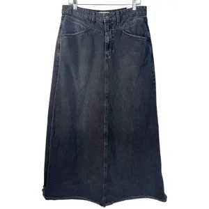 Free People Bohemian Grunge Come As You Are Denim Maxi Skirt Washed Black 12 thumbnail 7