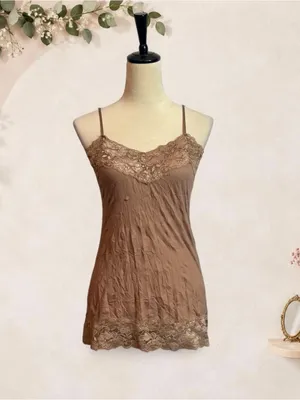Vanity Essentials Brown Lace Longline Cami Top Size Medium thumbnail 2