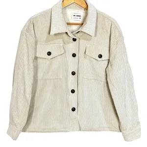 Corduroy Sherpa Lined Oversized Shacket Jacket M Button Up Soft Outerwear Beige thumbnail 2