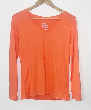 Nike Orange “the Nike tee” athletic cut Dri-fit long sleeve v neck tee thumbnail 1