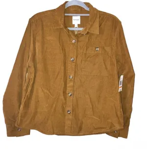 Kensie Corduroy Ribbed Button Front Shacket Jacket Brown Size‎ Small thumbnail 1