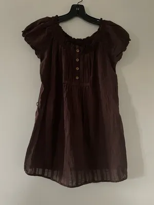Maurice's Brown Boho Babydoll Peasant Top Medium Cottagecore Earthy 100% Gauze Cotton thumbnail 1