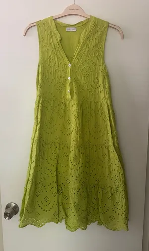 Sleeveless Eyelet Midi Dress in Lime Green thumbnail 1