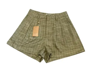 NWT RIHOAS Green Checkered Striped Cotton Linen Blend Shorts Small Pockets thumbnail 3