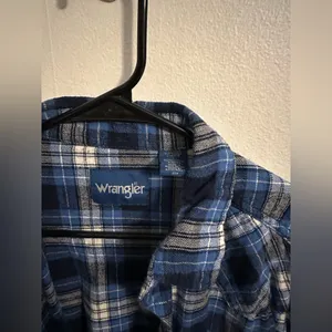 Wrangler Womens Long Sleeve Western Blue Plaid Pearl Snap Shirt Large thumbnail 4