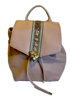 Women’s ALDO Pink Embellished Backpack, Bag. Bucket Style with Drawstring thumbnail 1
