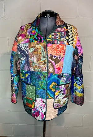 Jacket Quilted silk reversible bright green blue pink Size XL thumbnail 1