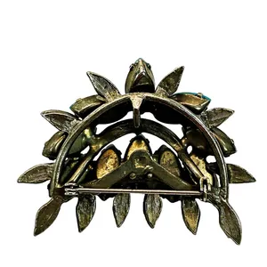 Vintage Turquoise Blue Glass Brooch Silver Tone Prong Set Petals Brooch Pin thumbnail 2