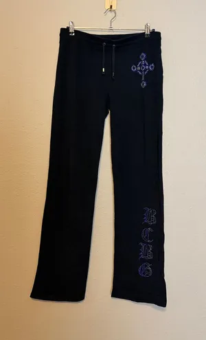 BCBG‎ MaxAzria Vintage Y2K Black Bling Flare Leg Sweatpants Size Large Low Rise thumbnail 1