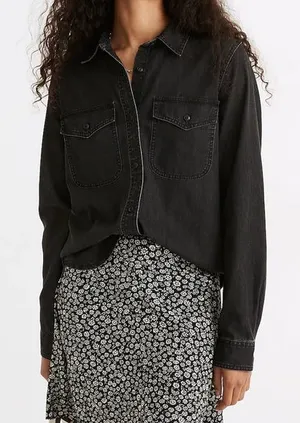 Madewell Denim Button Up Shirt in Lunar Wash Ash Black thumbnail 1